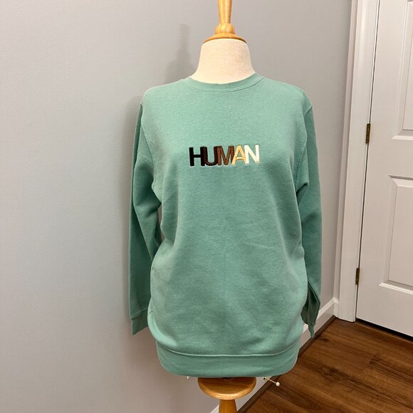 Wear the Peace ‘HUMAN’ Crewneck Aqua Sweatshirt Size M - Picture 3 of 11